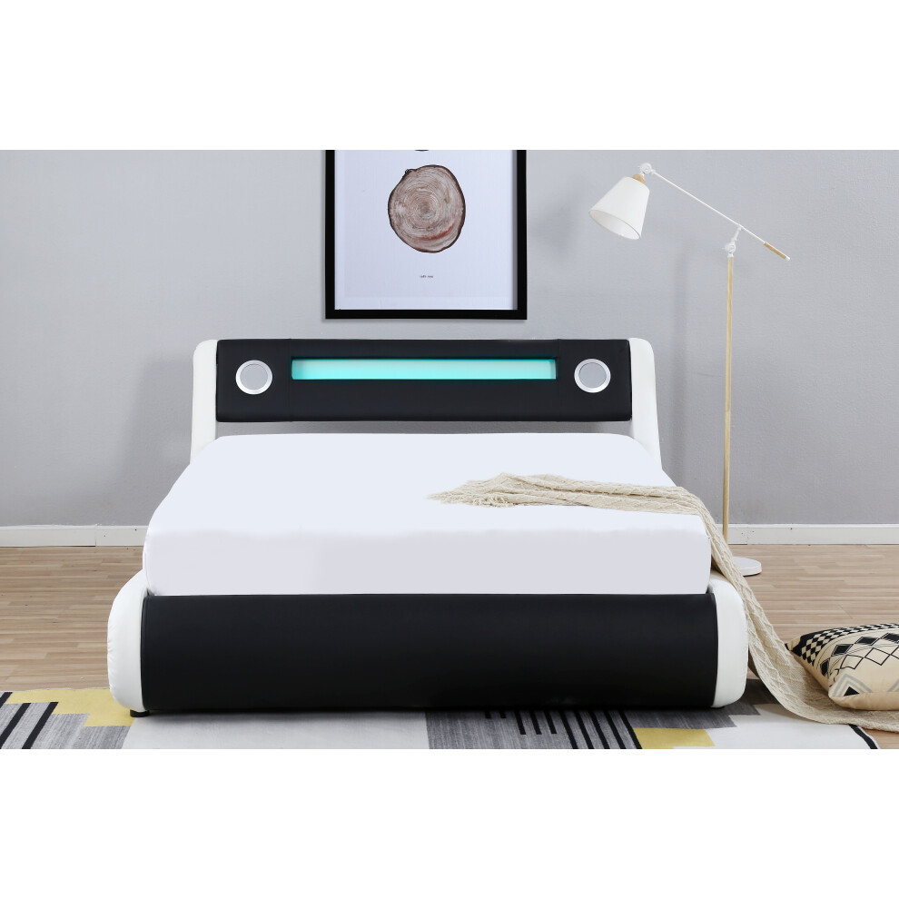 ((Black&White,Single)) Madrid Bluetooth Speaker LED Gas Lift Storage Bed