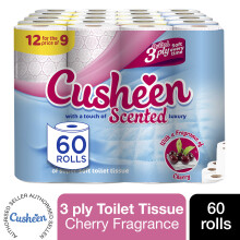 60 Rolls Cusheen Quilted Cherry Scented 3 Ply Toilet Paper