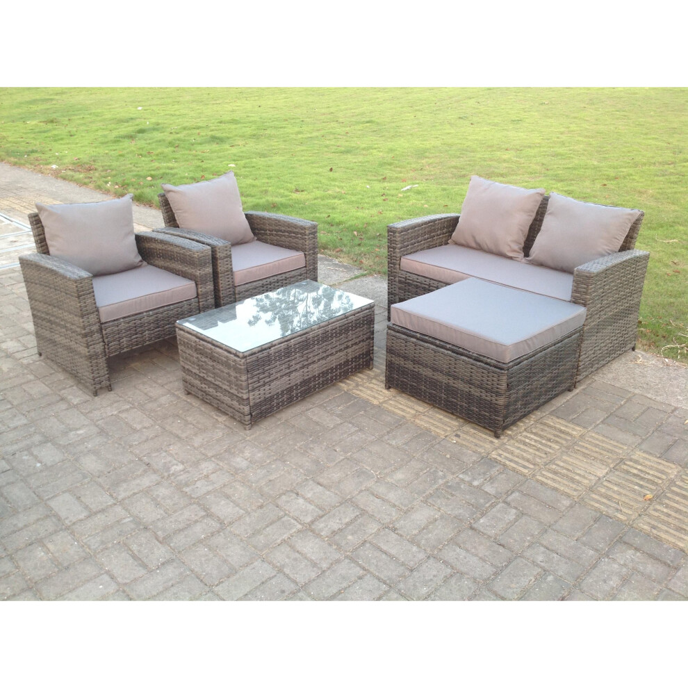 Fimous 5 Seater Rattan Garden Sofa Sets Footstool Coffee Table Chairs Grey