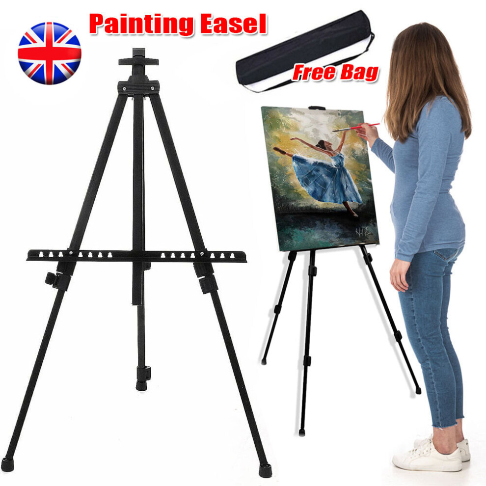 Adjustable Telescopic Folding Easel Tripod With Carry Bag - Lightweight Artist Display Stand White