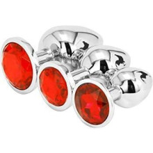 Jewelry meiqi 3PCS Stainless Stee Anles-Plg Set-Jewelry Diamond Aml Didos B-tt Back Personal Massage Saxx Toy for Women Couples Cosplay Game (red)