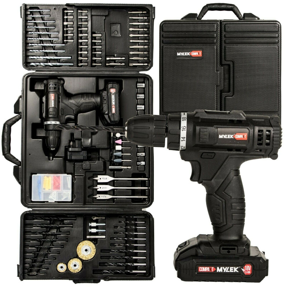 MYLEK 18V Cordless Drill with 151-Piece Accessory Kit