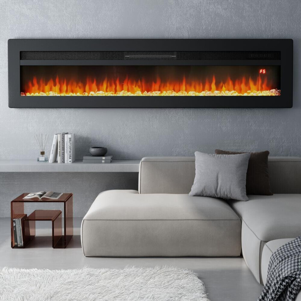 (Black 60inch) Living And Home LED Electric Wall Fireplace | 9 Flame Colours with Freestanding Leg