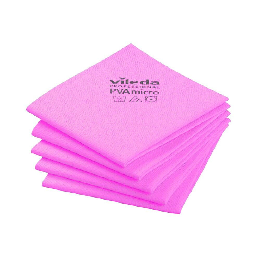 Vileda (Red) Pvamicro Streak-Free Cloths ~ 5 Cloths Red