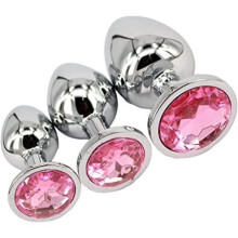 Jin YuLong - Set di 3 tappi per massaggio per principianti in acciaio INOX, giocattolo per donne e uomini, rosa