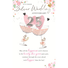 Silver 25th Embellished Anniversary Greeting Card Words To Cherish Cards