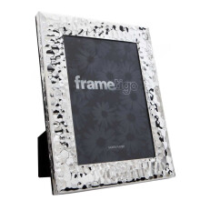 (6"x8" (15x20cm)) Silver Plated Photo Frame Picture Modern Wide Hammered Metal Gift Freestanding