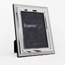 (5"x7" (13x18cm)) Silver Plated Photo Frame Picture Modern Wide Beaded Gift Freestanding All Sizes