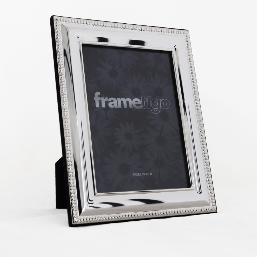 (6"x8" (15x20cm)) Silver Plated Photo Frame Picture Modern Wide Beaded Gift Freestanding All Sizes