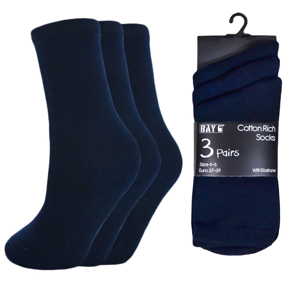 (Navy, UK 4-6) Girls Boys Ankle Socks Kids Unisex New Plain Cotton School Socks