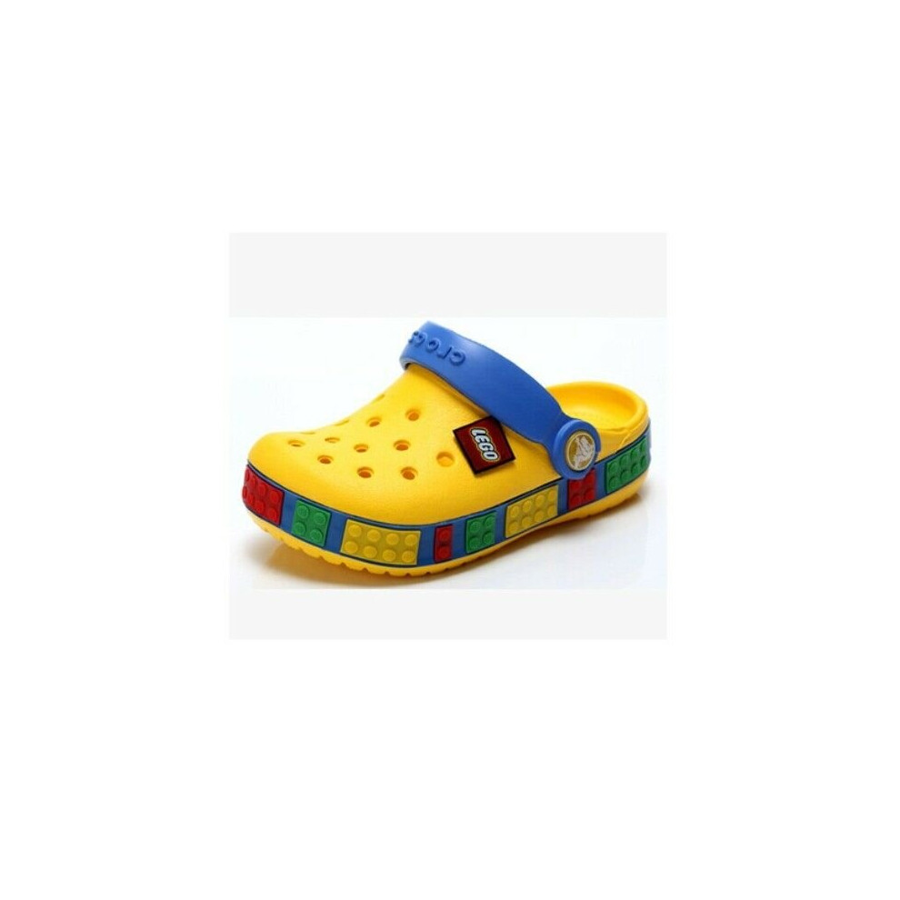 (Yellow/Blue,  c12-13=18.5-19cm ) Girls Boy Cros Style Crocband Clog Kid Beach Shoe
