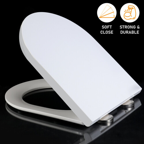 Toilet Seat Soft Close Luxury D Shape White Bathroom Heavy Duty Seats