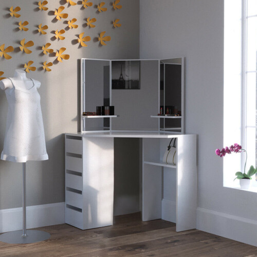 (White) Corner Dressing Table Vanity Set with Mirrors Grade B