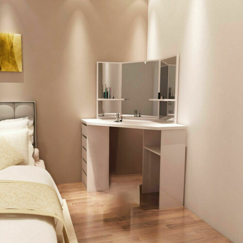 (White) Corner Dressing Table Vanity Set with Mirrors Grade B 2