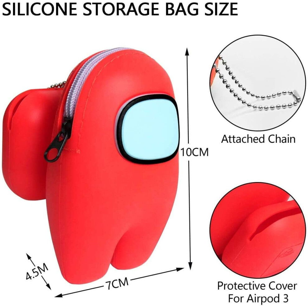 (red) 3.9in Multi-Function Among US Silicone Coin Purse with AirPods Pro Case Cover for Among Game Fans Toys