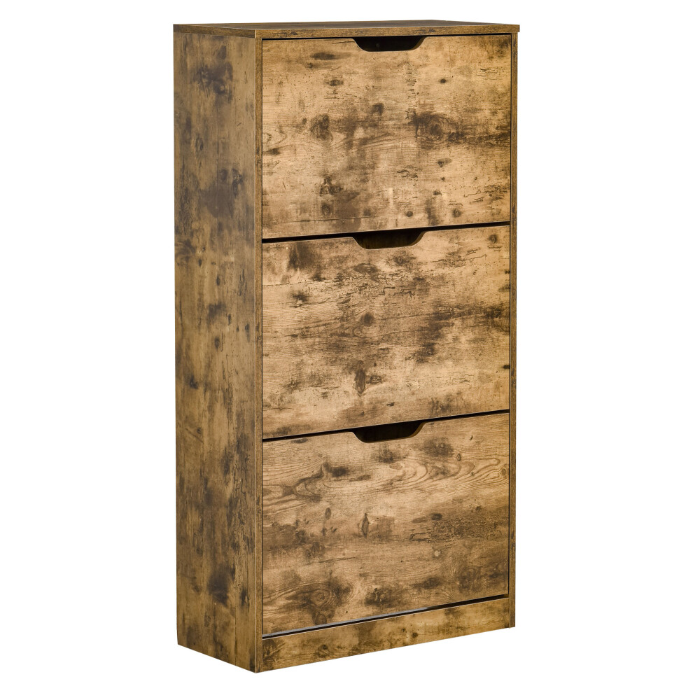 HOMCOM Shoe Cabinet Entryway Rack w/ 3 Flip Drawers Adjustable