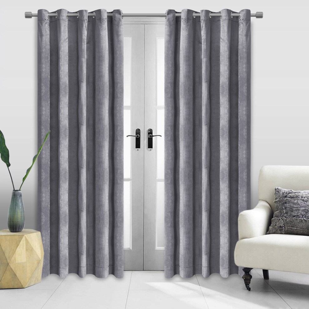 (66" x 54") Grey Curtains Velvet Ring Top Ready Made Bedroom Curtain