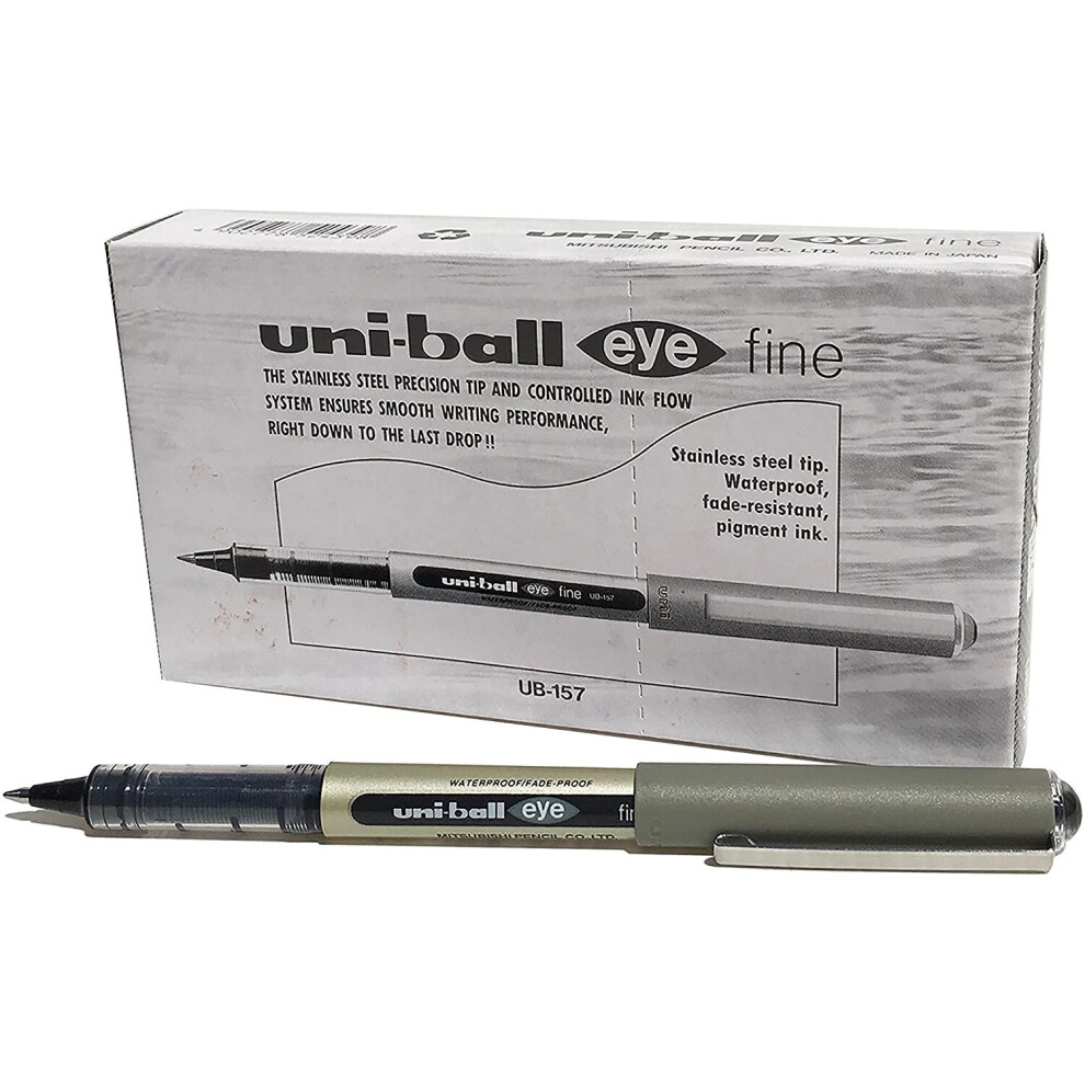 uni-ball uniball-Eye Fine Rollerball Pen UB-157 Liquid Ink - Black Pack 12
