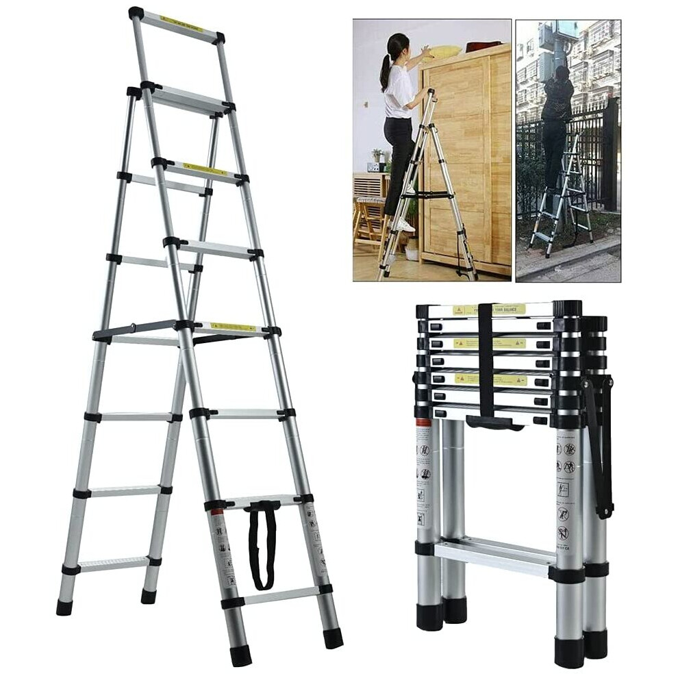 6+7 telescopic step ladder  Aluminium Heavy Duty 150KG/330lb for home/office