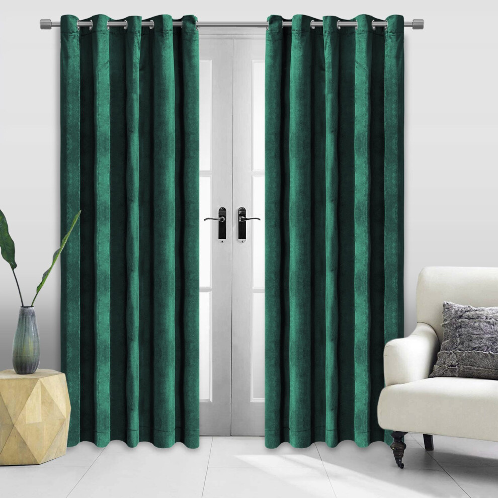 (66" x 54") Green Curtains Blackout Crushed Velvet Curtain UK