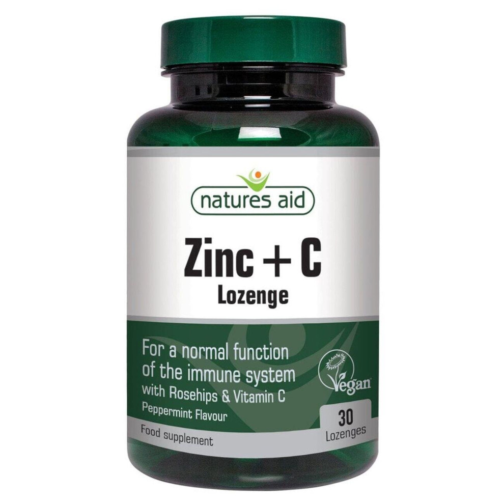 Natures Aid Zinc Lozenges (Peppermint) Rosehip + Vitamin C 30 Lozenges