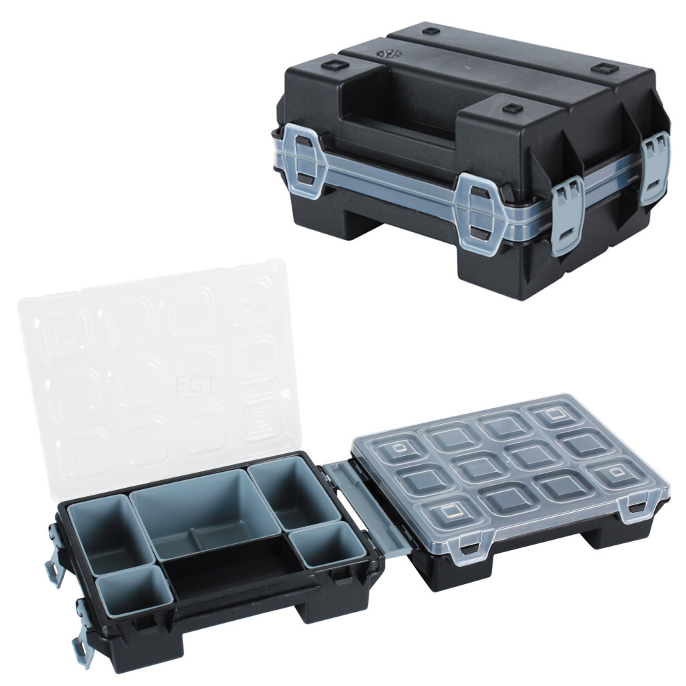 (Black) Tool Box Hobby Storage Case With Extendable Trays