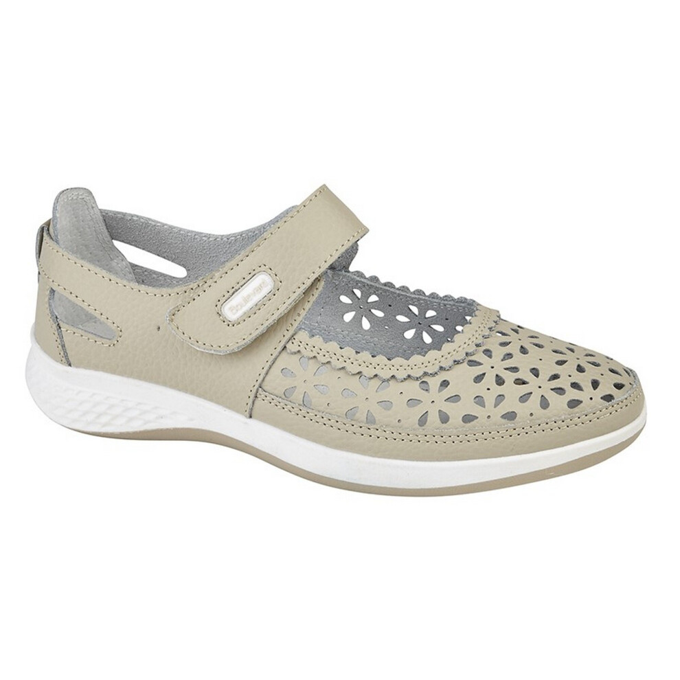 (6 UK, Beige) Boulevard Womens/Ladies Wide Fitting Window Back Punched Bar Shoes