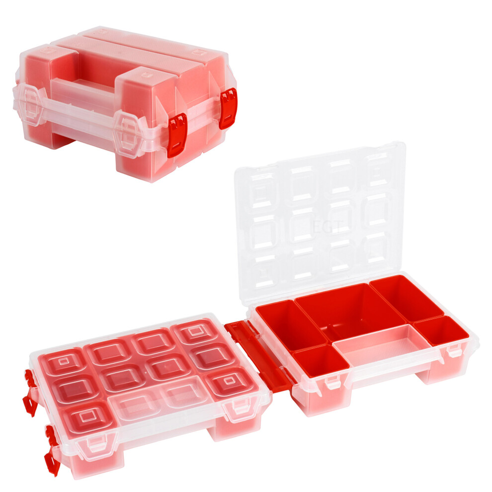 (Red) Tool Box Hobby Storage Case With Extendable Trays