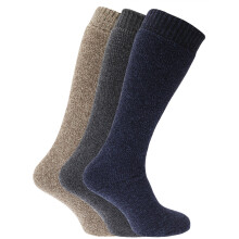 (UK Shoe 6-11, EUR 39-45, Brown/Blue/Dark Grey) Mens Thermal Wool Blend Long Wellington Boot Socks (Pack Of 3)