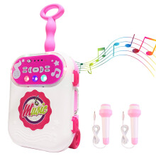 Karaoke Carry Case Machine Play Set with Two Microphones, Built In MP3 Jack and LED Lights (Pink)