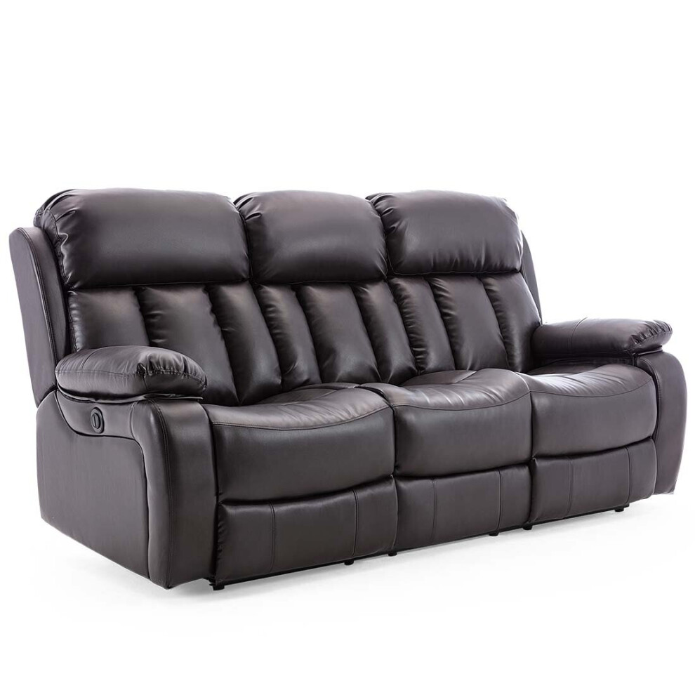 (Brown, 3 Seater) CHESTER HIGH BACK ELECTRIC BOND GRADE LEATHER RECLINER 3+2+1 SOFA ARMCHAIR SET