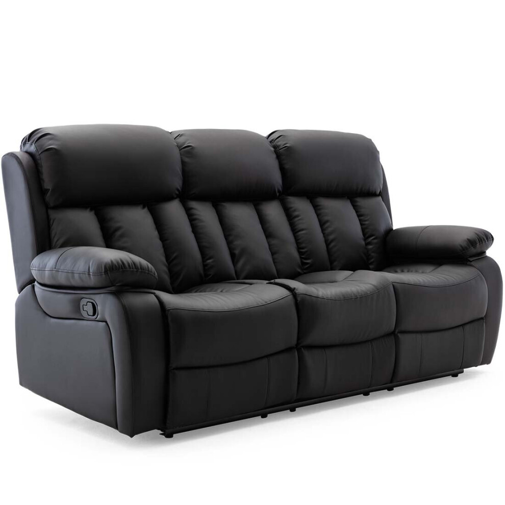 More4homes (Black, 3 Seater) Chester High Back Bond Grade Leather Recliner 3+2+1 Suite Sofa Armchair Set