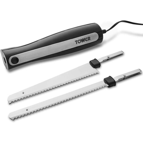 Tower Tower Electric Knife Food Slicer Kitchen Slicing with Fork Black Case Storage