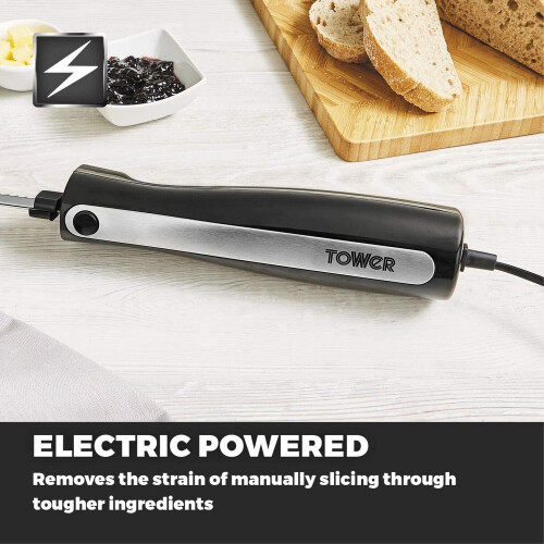 Tower Tower Electric Knife Food Slicer Kitchen Slicing with Fork Black Case Storage 2