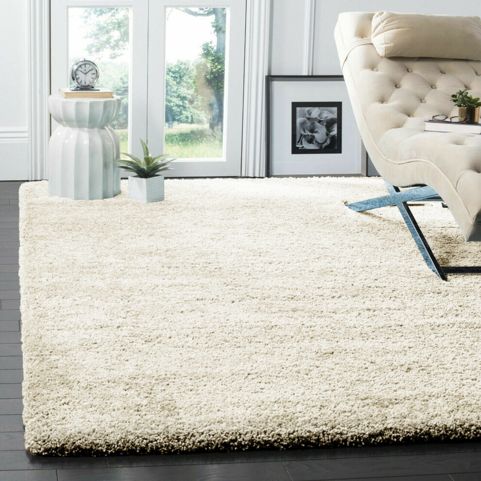 (CREAM, 120X170) Extra Large Thick Pile Shaggy Rugs Living Room Rug