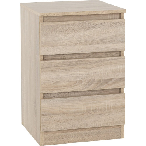 Seconique (Sonoma Oak) Malvern 3 Drawers Bedside in Black/Grey/White/Oak
