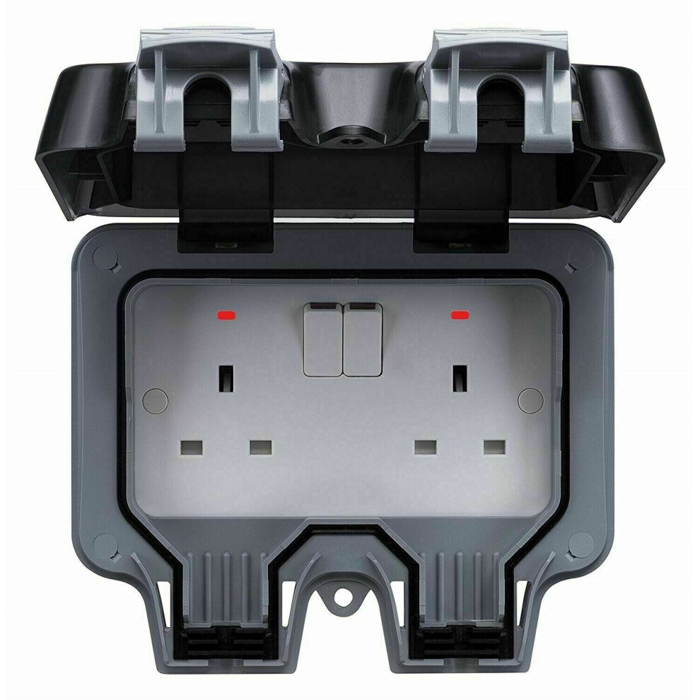 Waterproof 13A 2 Gang Switched External Wall Sockets Double IP66