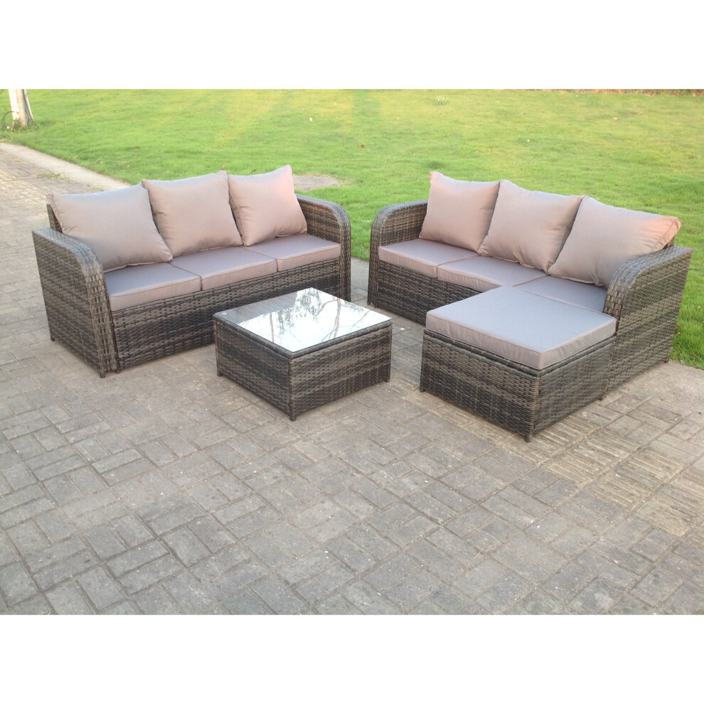 7 Seater Rattan Sofa Set Table Footstool Outdoor Garden Furniture Grey