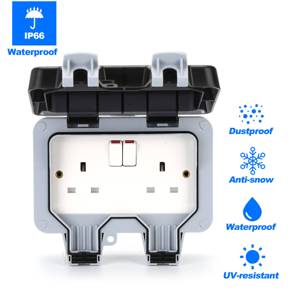 Outside Weatherproof Outdoor 5m 13A Twin Switched Double Socket IP66