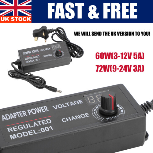 Adjustable Electrical Power Supply Adapter Charger Variable Volt AC/DC 2