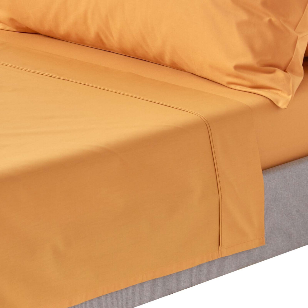 Homescapes Yellow (Single, Mustard) Egyptian Cotton Flat Sheet 200 Thread Count Bed Sheet