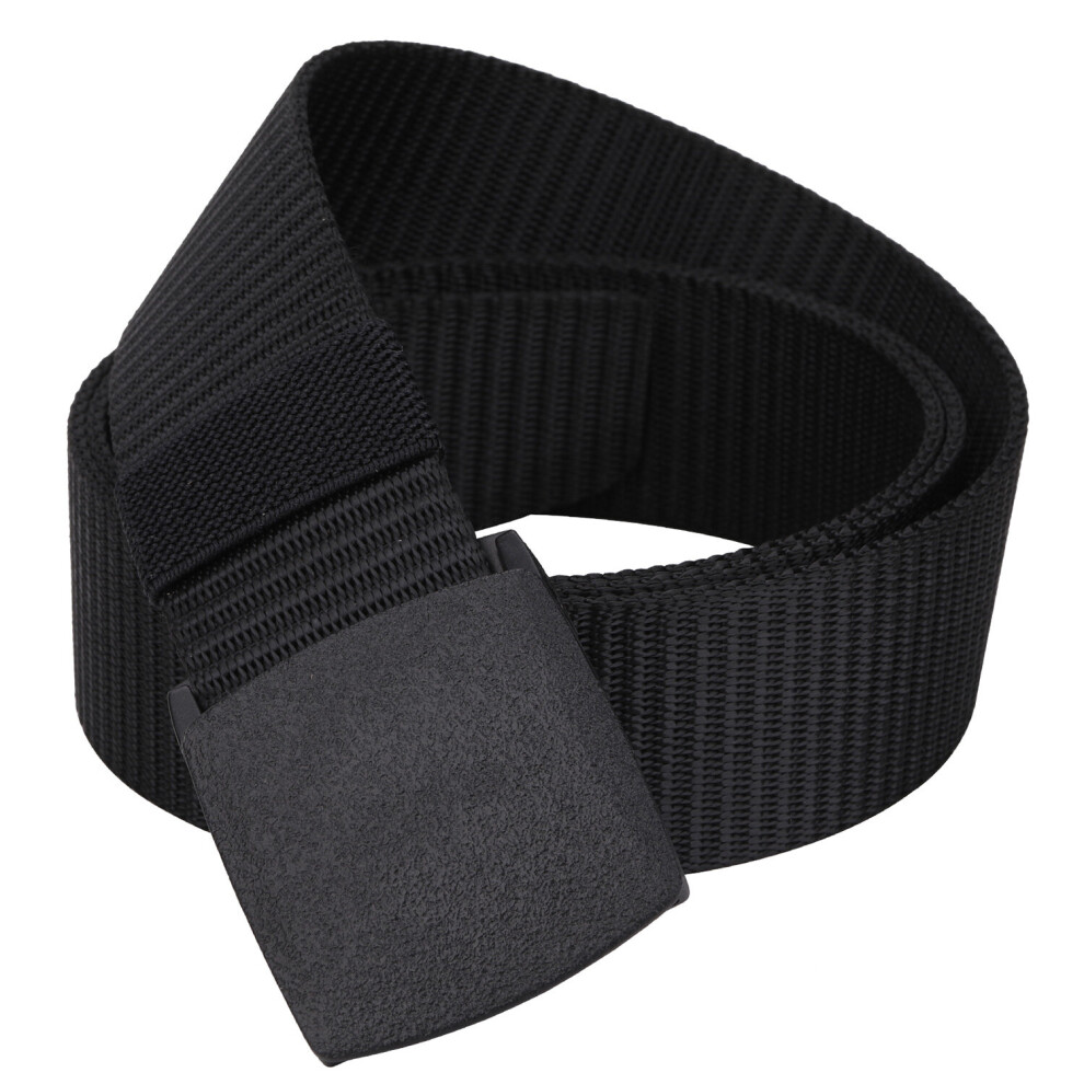 (Black) Trimming Shop Nylon Webbing Military-Style Belt, 1.5" Canvas Belt with Flip Plastic Buckle, Combat Webbing Belt for Cargo Pants