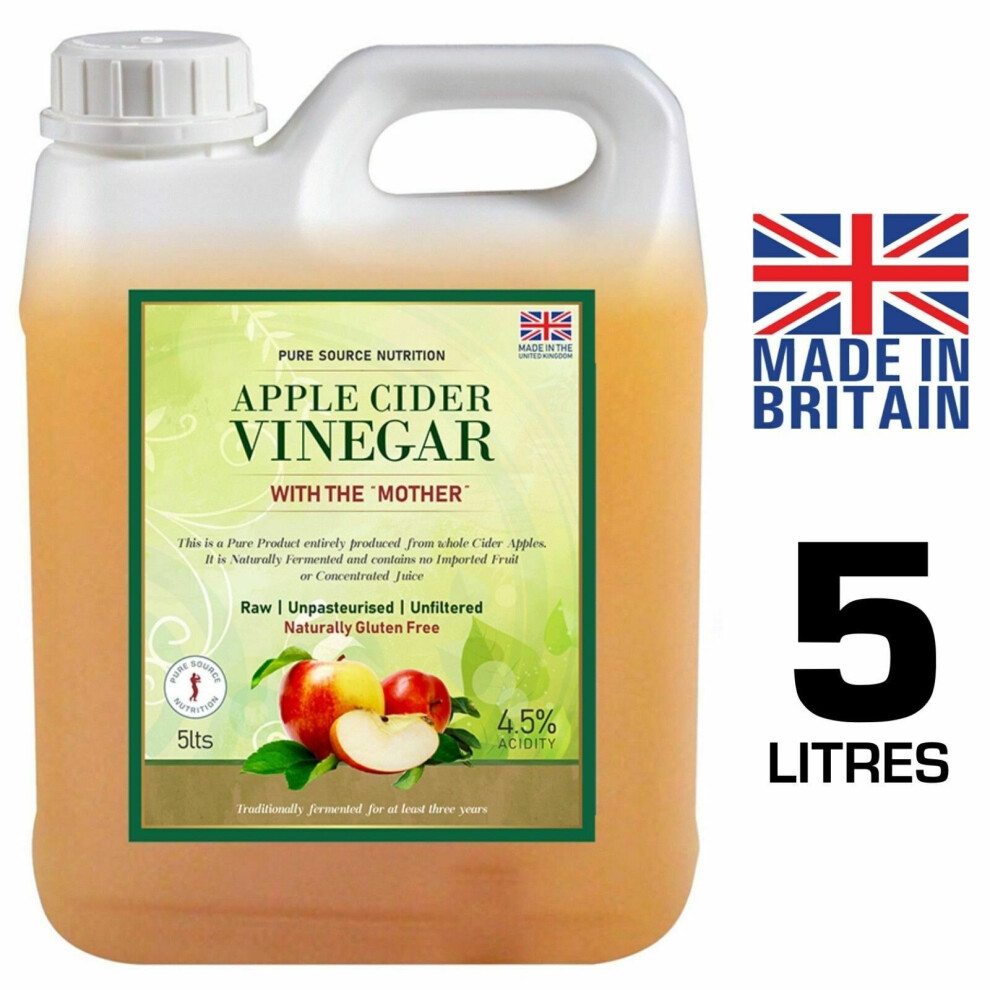 Pure Source Nutrition (5 Litres) Apple Cider Vinegar Pure Raw Detox Weight Loss Psn