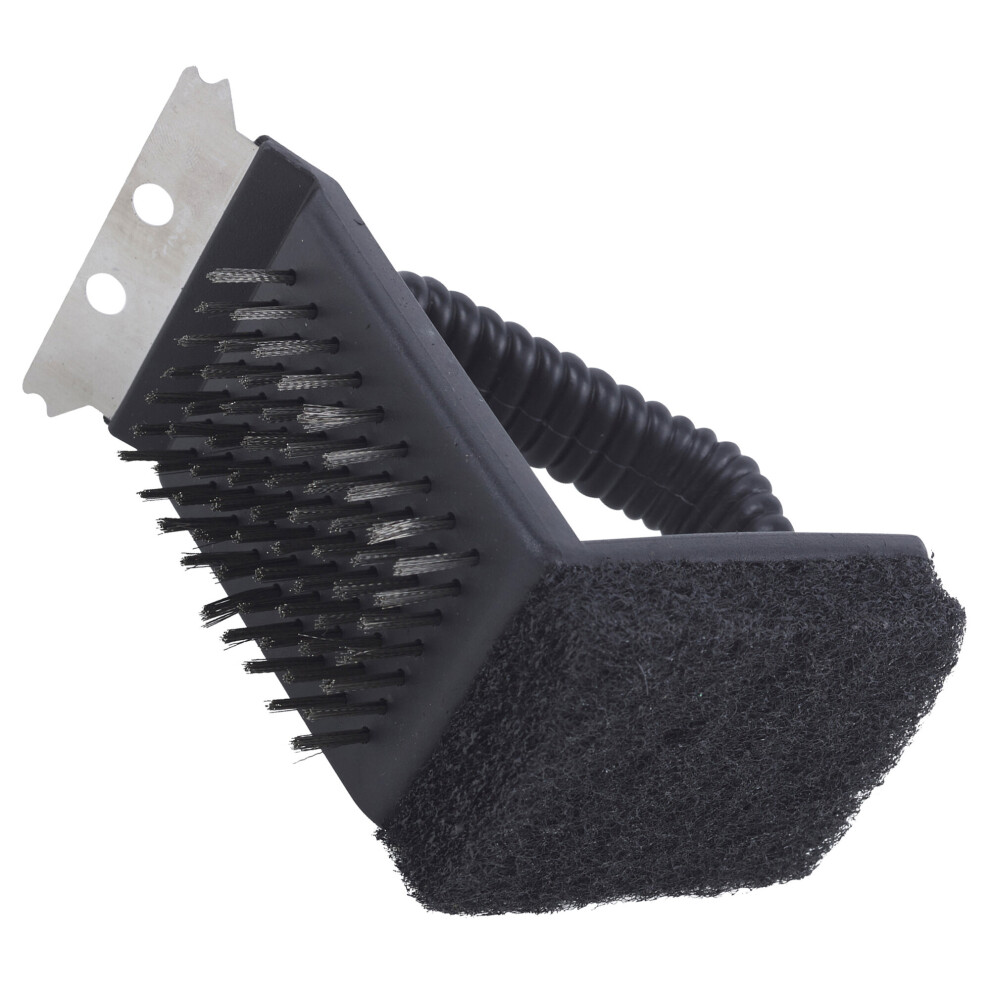 3 In 1 Barbeque BBQ Grill Scrub Cleaner Scraping Brush Steel Sponge