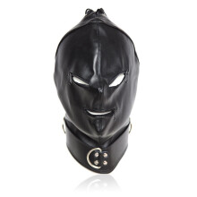 Yzwen Hoodie Mask Leather Face Cover Open Eye Mouth Mask Breathable Blindfold Head Mask Costume Lycra Spandex Zentai Mask Woman and Man Unisex Black