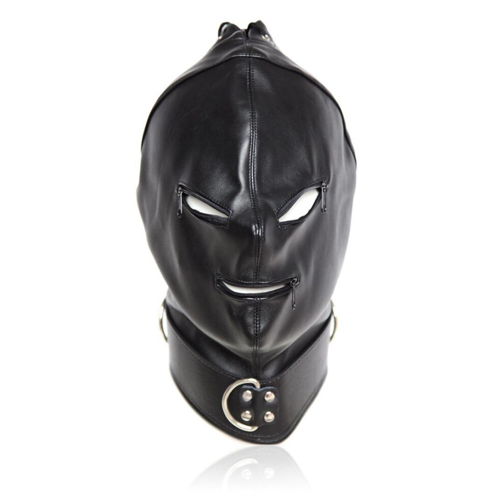 Yzwen Hoodie Mask Leather Face Cover Open Eye Mouth Mask Breathable Blindfold Head Mask Costume Lycra Spandex Zentai Mask Woman and Man Unisex Black