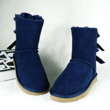 (Navy, 8.5 (Adults')) Women Winter Fur Leather Sheepskin Snow Boots Shoe