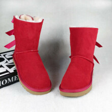 (Red, 4 (Adults')) Women Winter Fur Leather Sheepskin Snow Boots Shoe