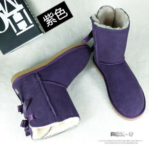 (Purple, 9 (Adults')) Women Winter Fur Leather Sheepskin Snow Boots Shoe