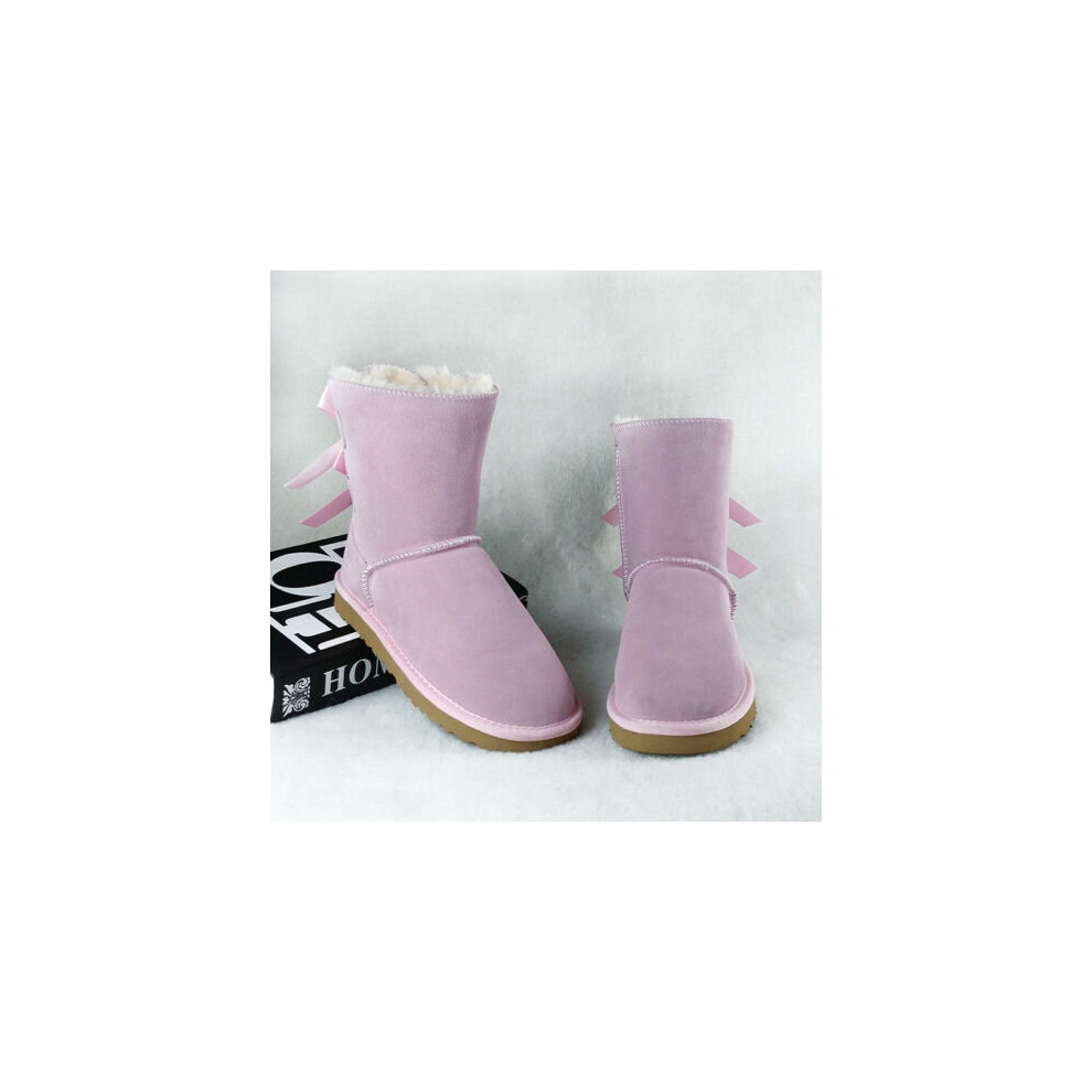 (Pink, 6 (Adults')) Women Winter Fur Leather Sheepskin Snow Boots Shoe